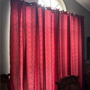 Elegant Red Geometric Grommet Top Curtains